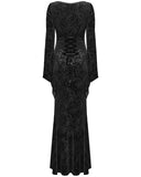 Punk Rave Womens Long Baroque Gothic Embossed Velvet Maxi Dress - Black