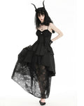 Dark In Love Long Dark Gothic Jacquard Layered Hi-Low Dress