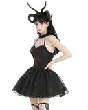 Dark In Love Gothic Lace Embellished Heartache Mini Dress - Black & Red