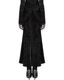 Punk Rave Daily Life Womens Long Gothic Velvet Applique Maxi Skirt - Black