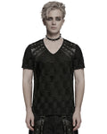 Punk Rave Mens Apocalyptic Gothic Shredded & Studded Broken Knit T Shirt Top