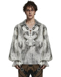 Punk Rave Mens Gothic Steampunk Distressed Lace Up Pirate Shirt - White
