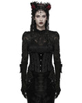 Punk Rave Womens Baroque Gothic Rose Embroidered Velvet Cincher Corset - Black