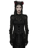 Punk Rave Womens Baroque Gothic Rose Embroidered Velvet Cincher Corset - Black