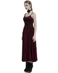 Punk Rave Daily Life Womens Long Gothic Crushed Velvet Applique Maxi Dress - Red