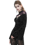 Eva Lady Womens Baroque Velvet Damask & Lace Blouse Top - Black & Purple
