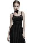 Punk Rave Daily Life Womens Long Gothic Crushed Velvet Applique Maxi Dress - Black