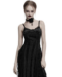 Punk Rave Daily Life Womens Long Gothic Crushed Velvet Applique Maxi Dress - Black