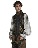 Punk Rave Mens Gothic Steampunk Distressed Lace Up Pirate Shirt - White