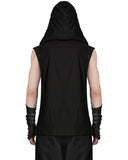 Punk Rave Mens Apocalyptic Gothic Cyberpunk Mesh Overlay Hooded Tank Top Vest