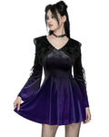 Punk Rave Womens Gothic Velvet Mini Dress With Oversize Embellished Collar - Purple & Black Gradient