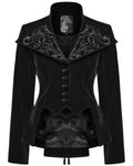 Punk Rave Womens Gothic Embroidered Velvet Cutaway Riding Jacket - Black