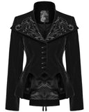 Punk Rave Womens Gothic Embroidered Velvet Cutaway Riding Jacket - Black