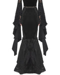 Eva Lady Dark Devore Baroque Gothic Velvet Chained Mermaid Skirt - Black