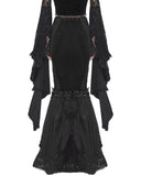 Eva Lady Dark Devore Baroque Gothic Velvet Chained Mermaid Skirt - Black