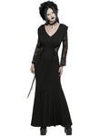 Punk Rave Womens Long Gothic Lace Sleeves Ruched Maxi Dress