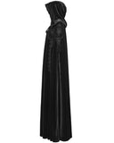 Punk Rave Womens Long Gothic Velvet & Lace Applique Hooded Cloak - Black