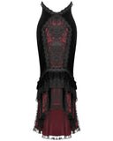 Dark In Love Womens Elegant Gothic Velvet Embroidered Mermaid Skirt - Black & Red