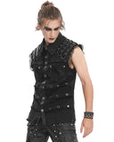 Devil Fashion Mens Wasteland Punk Destroyed Mesh Strapped Sleeveless Vest Shirt