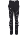 Devil Fashion Womens Apocalyptic Punk Shredded Chain & Strap Skinny Jeans