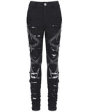 Devil Fashion Womens Apocalyptic Punk Shredded Chain & Strap Skinny Jeans