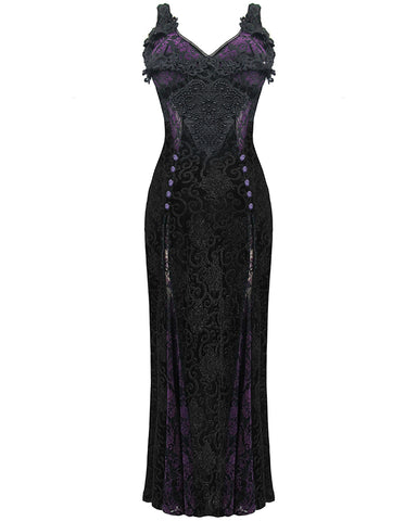 Eva Lady Long Gothic Rose Lace & Velvet Maxi Dress - Black & Purple Violent Delights Eva Lady Long Gothic Rose Lace & Velvet Maxi Dress - Black & Purple Violent Delights