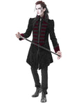 Devil Fashion Mens Gothic Aristocrat Paisley Velvet Coat - Black & Red