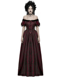 Punk Rave Womens Long Gothic Jacquard Ballgown Wedding Dress - Black & Red