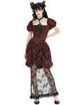 Dark In Love DarkRose Gothic Courtesan Jacquard Lace Train Dress - Red & Black