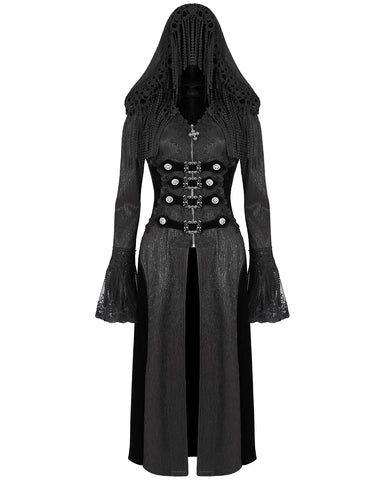 Devil Fashion Womens Long Gothic Fringed Hood Cloak Coat - Black