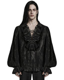 Punk Rave Mens Gothic Steampunk Distressed Lace Up Pirate Shirt - Black