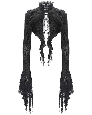 Eva Lady Womens Gothic Split Tails Velvet & Mesh Bolero Shrug Top - Black