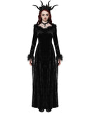 Dark In Love Long Gothic Velvet  Maxi Dress With Faux Fur & Mesh Trim