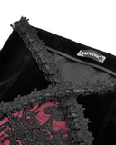Dark In Love Womens Elegant Gothic Velvet Embroidered Mermaid Skirt - Black & Red