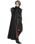 Devil Fashion Mens Gothic Rayvyn Feathered One-Shoulder Cloak Cape - Black & Red