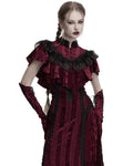 Punk Rave Daily Life Womens Long Gothic Crushed Velvet & Lace Bolero Cape - Red