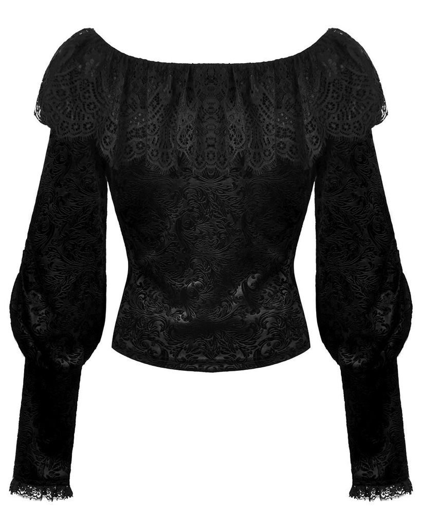 Dark in Love - Gothic black ruffle Blouse - XL - Zwart Dark in Love - Gothic black ruffle Blouse - XL - Zwart
