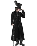 Devil Fashion Mens Long Gothic Victorian Damask Velvet Coat - Black