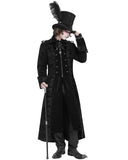 Devil Fashion Mens Long Gothic Victorian Damask Velvet Coat - Black
