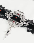 Devil Fashion Womens Gothic Velvet & Lace Choker Collar - Black & Red