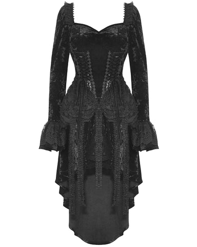 Dark In Love Victorian Gothic Dovetail Velvet & Lace Hi-Low Dress