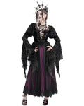 Eva Lady Womens Long Dark Gothic Velvet Lace Up Ball Gown Maxi Dress - Red & Black