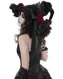 Devil Fashion Womens Gothic Roses Velvet Pointed Witch Hat - Black & Red