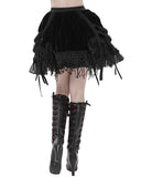 Devil Fashion Womens Gothic Embellished Velvet & Mesh Chained Mini Skirt