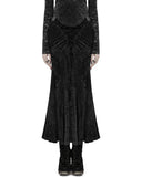 Punk Rave Daily Life Womens Long Gothic Velvet Applique Maxi Skirt - Black