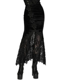 Punk Rave Womens Gorgeous Gothic Ruched Velvet & Lace Long Fishtail Skirt