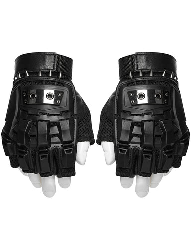 Punk Rave Mens Apocalyptic Punk Tactical Armour Spiked Fingerless Gloves