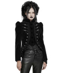 Punk Rave Womens Gothic Velvet Cutaway Military Riding Jacket - Black