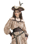 Devil Fashion Womens Victorian Steampunk Off Shoulder Halter Top - Off White & Brown