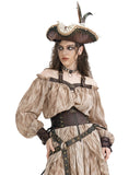 Devil Fashion Womens Victorian Steampunk Gothic Halter Top Off-White Brown